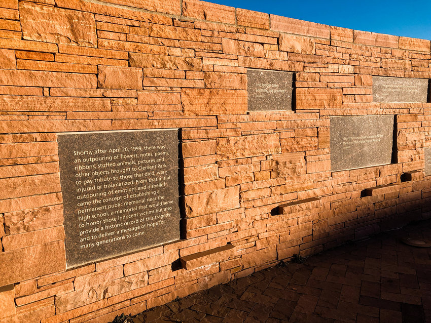 Plaques pay tribute to the students slain in the Columbine shooting.